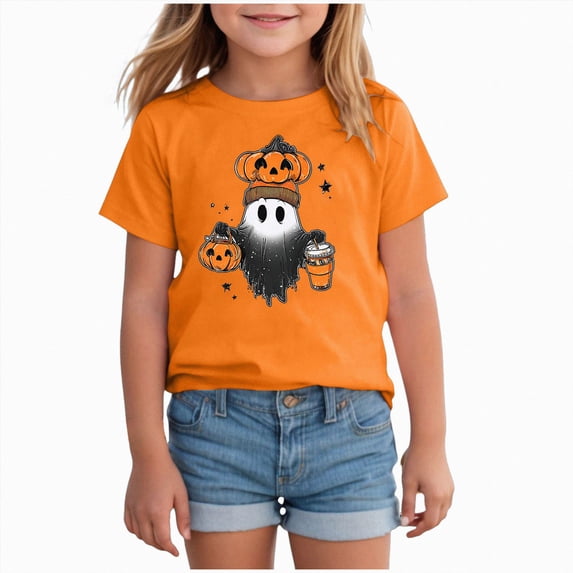xaweyi Kids Halloween Cute Ghost T Shirt Short Sleeve Crew Neck Girls Holiday Party Top,Sizes 2-3 Years