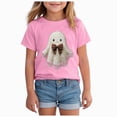 thumbnail image 1 of xaweyi Kids Halloween Graphic Tee Cute Ghost with Bow Short Sleeve Crew Neck Girls Shirt,Sizes 5-6 Years, 1 of 5