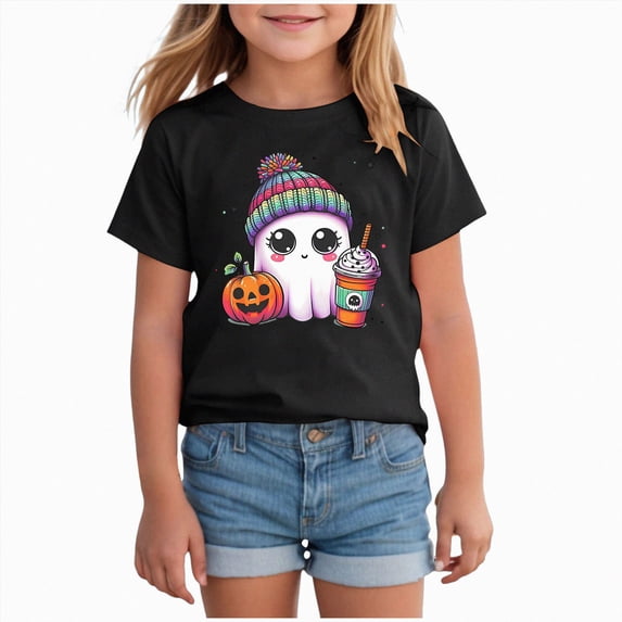 xaweyi Kids Halloween T Shirt Cute Ghost Graphic Short Sleeve Crew Neck Girls Tee Holiday,Sizes 12-18 Months