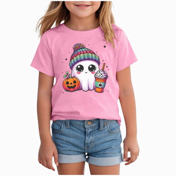 xaweyi Kids Halloween T Shirt Cute Ghost Graphic Short Sleeve Crew Neck Girls Tee Holiday,Sizes 18-24 Months