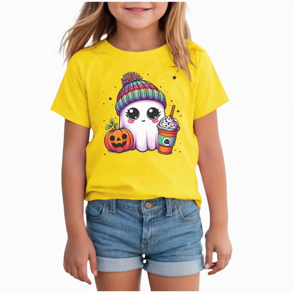 xaweyi Kids Halloween T Shirt Cute Ghost Graphic Short Sleeve Crew Neck Girls Tee Holiday,Sizes 2-3 Years