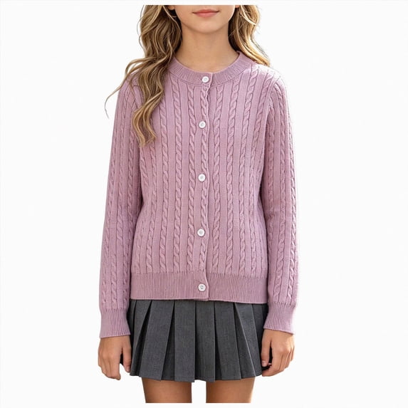 xaweyi Round Neck Knitted Long Sleeve Sweater for Girls Solid Color with Buttons Suitable for Outerwear Or Layering Casual Sweater,Sizes 10-11 Years