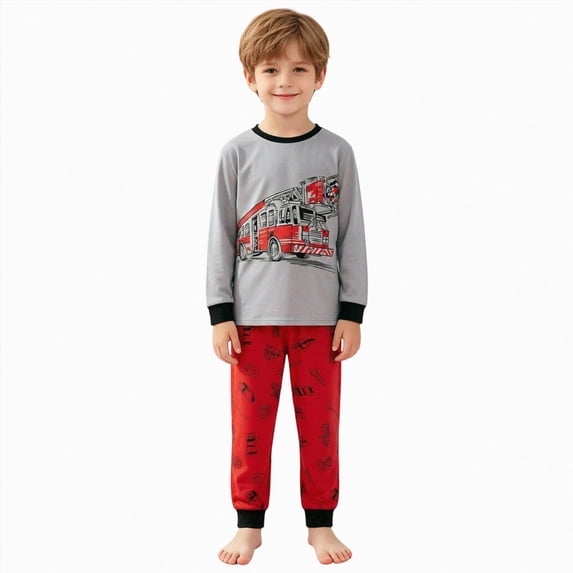 xaweyi Toddler Boys Cute Cartoon Vehicle Printed 2 Piece Long Sleeve Set Stylish Soft Indoor Home Pajamas Size 4-5 Years