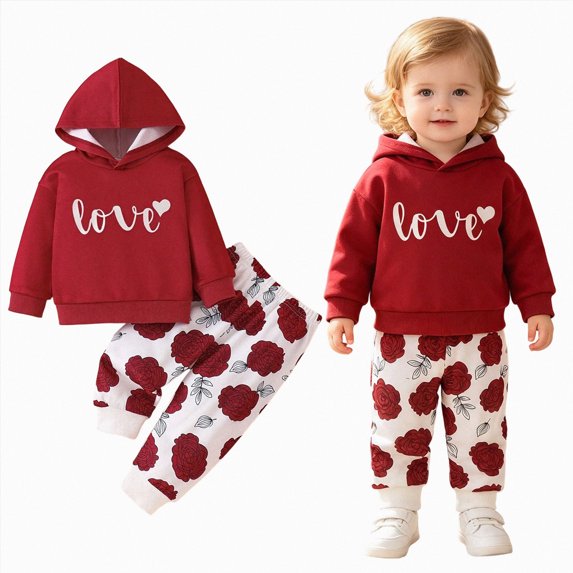 xaweyi Toddler Girl 2 Piece Outfit Long Sleeve Hoodie Top Floral Print Pants Fall Winter Casual Clothing Set Size 6-9 Months