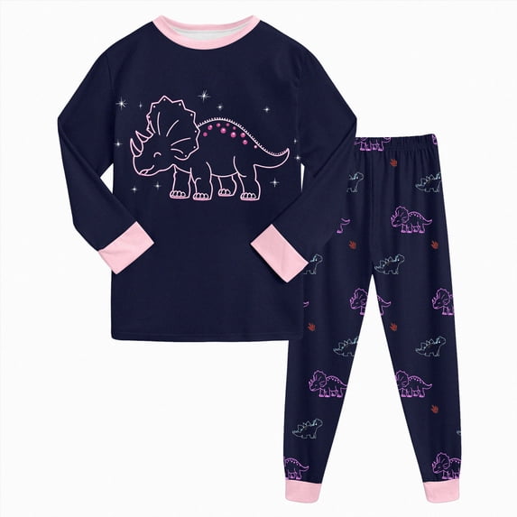 xaweyi Toddler Girls Fall Pajamas 2T 3T 4T 5T 6T 7T 8T Dinosaur Sketch Graphic 2 Piece Crew Neck Long Sleeve Sleep Set