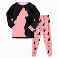 thumbnail image 1 of xaweyi Toddler Girls Fall Pajamas 2T 3T 4T 5T 6T 7T 8T Pink Cat Silhouette Print 2 Piece Crew Neck Long Sleeve Sleep Set, 1 of 8