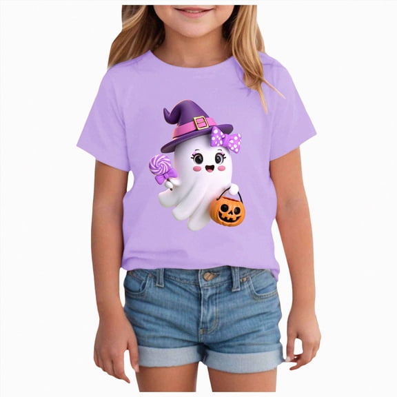 xaweyi Youth Girls Halloween Casual Tee Crew Neck Short Sleeve Fun Cartoon Graphic Fashion T Shirt