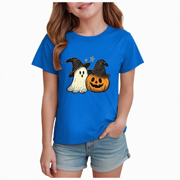 xaweyi Youth Girls Halloween Casual Tee Crew Neck Short Sleeve Fun Cartoon Graphic Fashion T Shirt