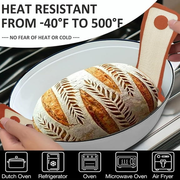 xeoereki 2 Pcs Silicone Bread Mat Circular Oval Non-Stick Baking Mat Set for Oven Reusable Easy to Clean High Temp Resistant Long Handle Kitchen Tools for Sourdough Transfer Red