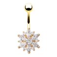 thumbnail image 1 of xeoereki Flower Cubic Zirconia Belly Button Ring Navel Bar Barbell Body Piercing Jewelry Golden + White, 1 of 8