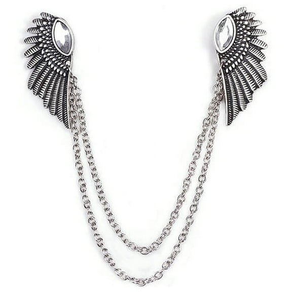 xeoereki Retro Collar Clip Punk Chain Tassel Blouse Shirt Angel Wing Tips Pin Brooch Silver