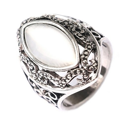 xeoereki Women's Luxury Royal Style Hollow Big Resin Opal Party Wedding Ring Jewelry Silver