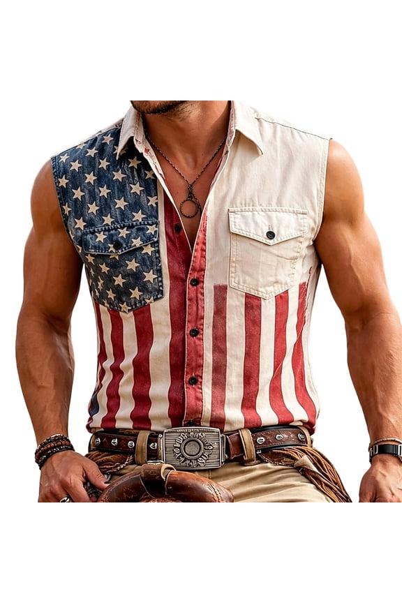 4Th Of July Shirts For Men Patriotic Sleeveless Button Up Shirt Independence Day Casual Summer Tank Top Breathable Classic Fit American Flag Shirt