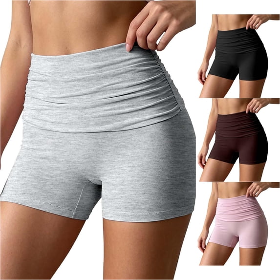 xfsWaSs Biker Shorts Women Fold Over Yoga Shorts High Rise Stretchy Workout Shorts for Women Slim Fit Cute Loungewear Bottoms Activewear