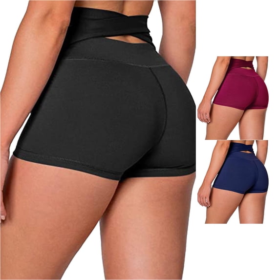 xfsWaSs Biker Shorts for Women Back Waist Strap High Waisted Stretch Yoga Shorts Solid Color Soft Comfy Workout Gym Shorts Activewear