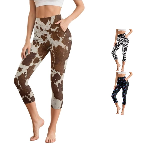 xfsWaSs Capri Leggings for Women Soft Lightweight Printed Casual Yoga Pants High Waisted Breathable Comfort Bottoms Workout Leisure Wear