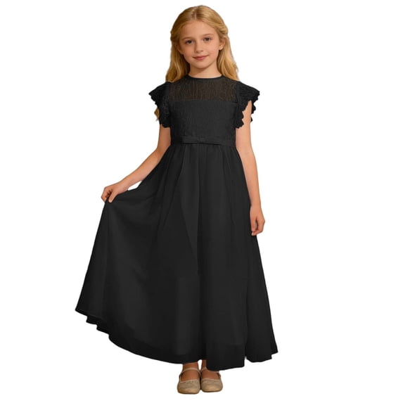 xfsWaSs Flower Girl Dress Elegant Lace Party Dress Ruffle Sleeve Formal Wedding Pageant Party Tulle Long Dresses Flowy Pageant Gown Performances 12-13 Years