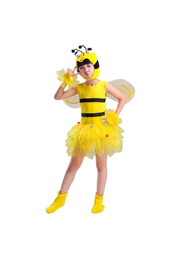 Girls Clothes Easter Outfit Children's Sleeveless Tutu Dress Cartoon Bee Shaped Dress With Hat Holiday Party Performance Outfits 2-3 Years