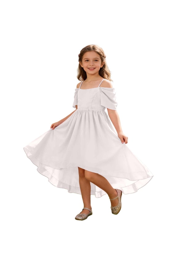 Girls Dresses Summer Asymmetrical Chiffon Dress Party Gown With Floral Print For Junior Formal Dresses School Graduation Dress 10-11 Years
