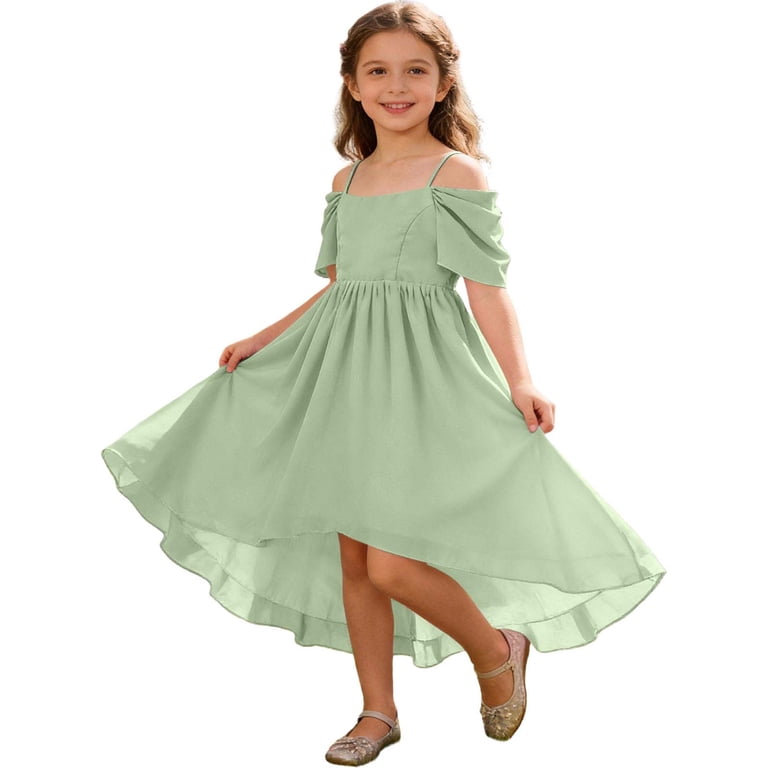 graduation dresses for junior high Xfswass Girls Summer Asymmetrical Chiffon Dress Party Gown With Floral Print Teen Formal Dresses School Dress 4-5 Years exc_sd