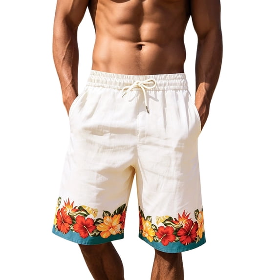 xfsWaSs Men's Classic Fit Shorts Versatile Tropical Floral Print Casual Shorts Relaxed Fit Beach Shorts Lightweight Comfortable Everyday Wear Comfy Shorts