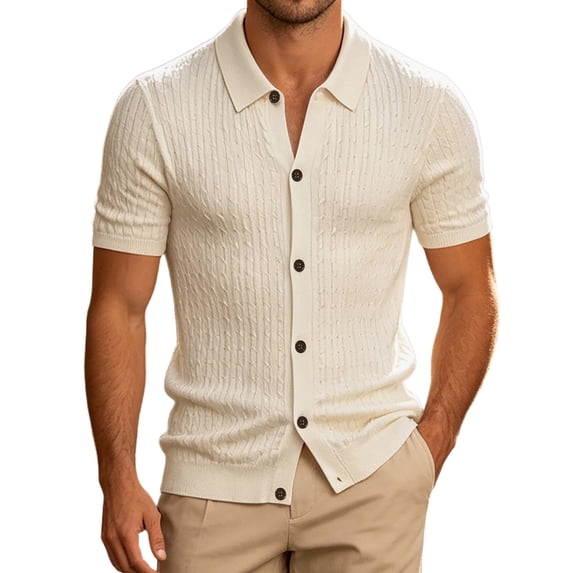 xfsWaSs Men's Short Sleeve Ribbed Knit Shirts Solid Color Casual Button Down Shirt Soft Comfortable Stretch Tops Fashion Everyday Wear Mens Shirts
