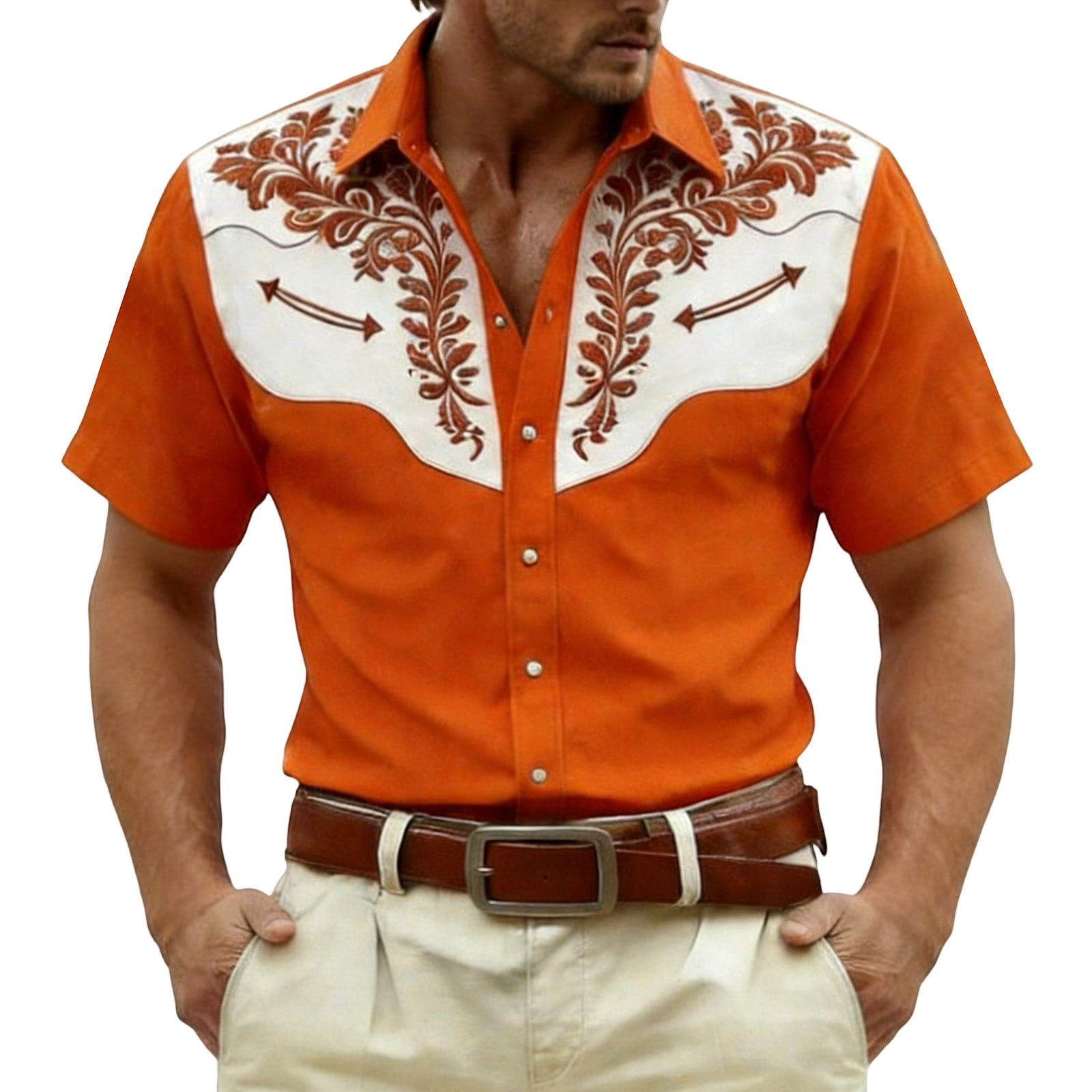 graphic dress shirts xfsWaSs Men's Western Cowboy Shirt Graphic Print Short Sleeve Shirts Slim  Fit Casual Button Down Shirt Stylish Festival Outfit Men Regular Fit Dress  Shirts