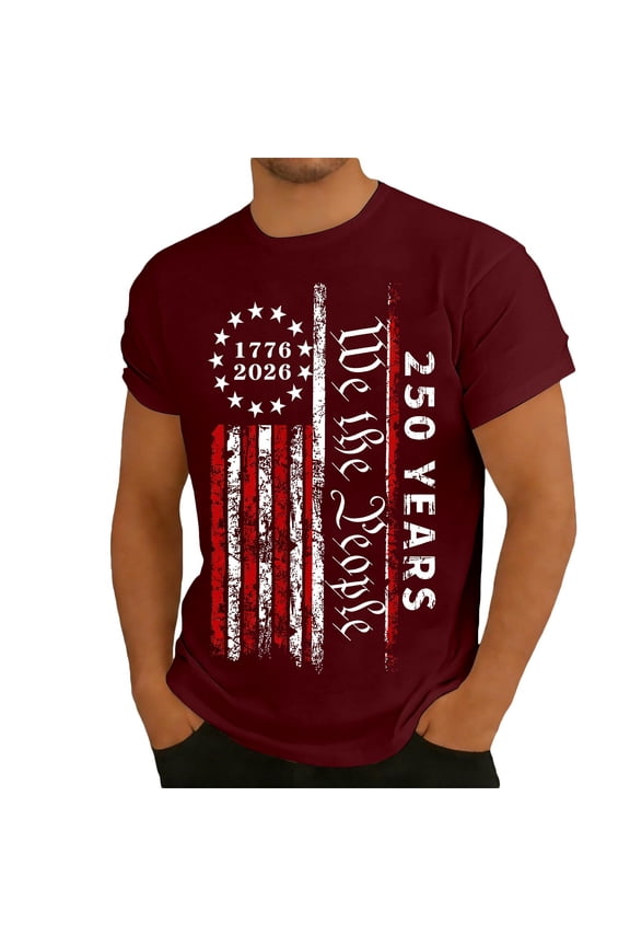 Mens 250th Anniversary T Shirts American Flag T-Shirt Patriotic Shirts Short Sleeve Tshirt 4th Of July Shirts Holiday Celebration Tshirt Fashion Clothes