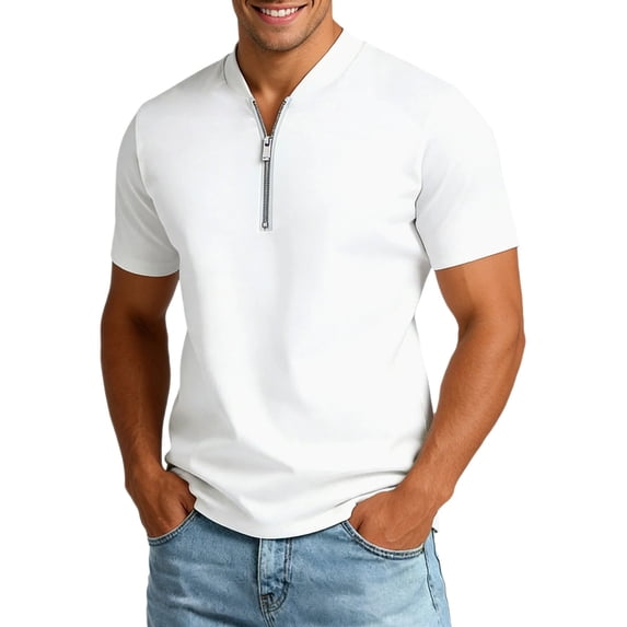xfsWaSs Mens Solid Color Half Zip Short Sleeve T Shirts Stand Collar Athletic Casual Tops Breathable Gym Workout Tee Stylish T-Shirts Fashion Clothing Tee