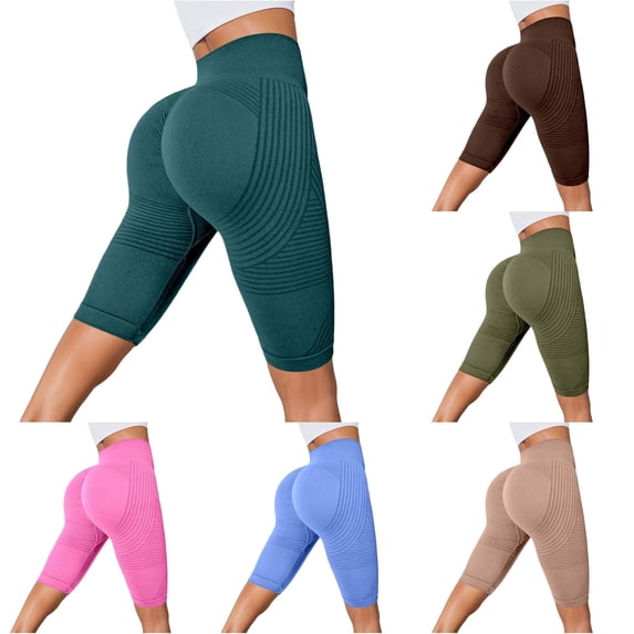 xfsWaSs Stretchy Workout Biker Shorts for Women Soft Yoga Shorts Tummy Control High Waisted Athletic Shorts Knee-Length Bottoms Activewear
