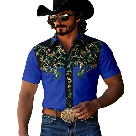 xfsWaSs Stylish Shirts For Men Western Cowboy Shirt Printed Casual Button Down Short Sleeve Shirts Comfortable Fit Blouses Festival Party Tops