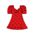 thumbnail image 1 of xfsWaSs Summer Baby Girls Dress Toddler Short Sleeve Heart Prints Dress Ruffles Bowknot Casual Dresses Fashion Princess Sundress 9-12 Months, 1 of 6