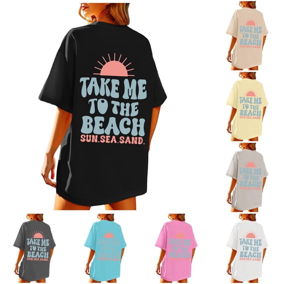 xfsWaSs Summer T Shirts Oversized Graphic Tees for Women Vintage Baggy Shirts Beach Vacation Tops Short Sleeeve Tee Shirts
