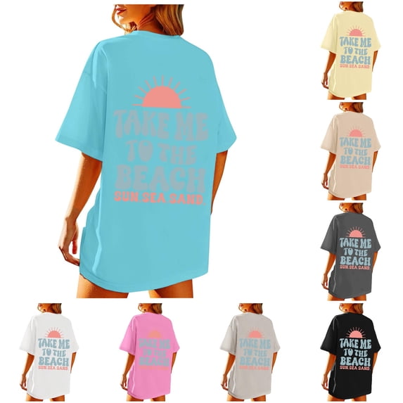 xfsWaSs Summer T Shirts Oversized Graphic Tees for Women Vintage Baggy Shirts Beach Vacation Tops Short Sleeeve Tee Shirts
