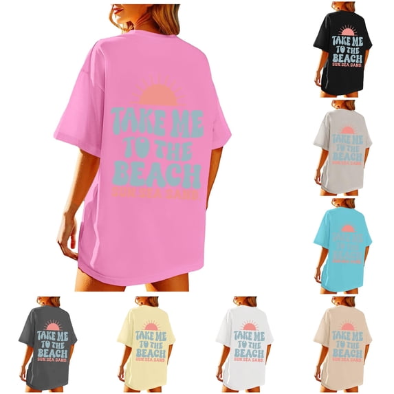 xfsWaSs Summer T Shirts Oversized Graphic Tees for Women Vintage Baggy Shirts Beach Vacation Tops Short Sleeeve Tee Shirts