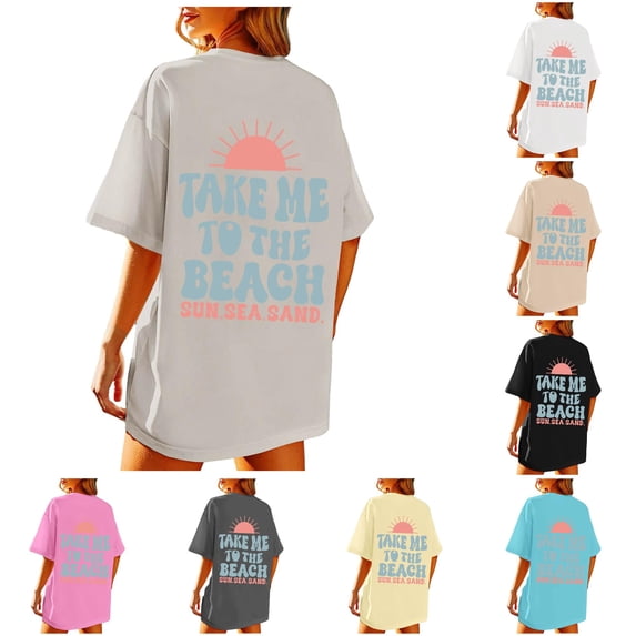 xfsWaSs Summer T Shirts Oversized Graphic Tees for Women Vintage Baggy Shirts Beach Vacation Tops Short Sleeeve Tee Shirts