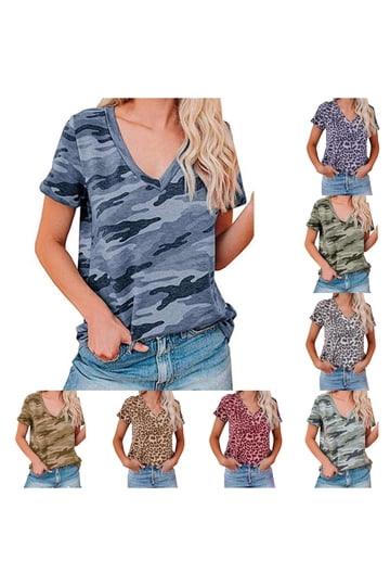 V Neck Leopard Print T Shirt