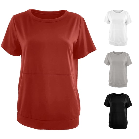 xfsWaSs T Shirts for Women Casual Loose Tunic Tops with Pocket Solid Color Classic Fit T-Shirts Comfort Tees Summer Short Sleeve Tshirts