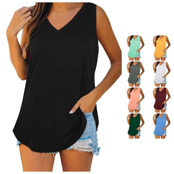 xfsWaSs Tank Top for Women Loose Fit Sleeveless Tshirts V Neck Summer Womens Tank Tops Solid Color Women's Tees and Tanks Tunic Top