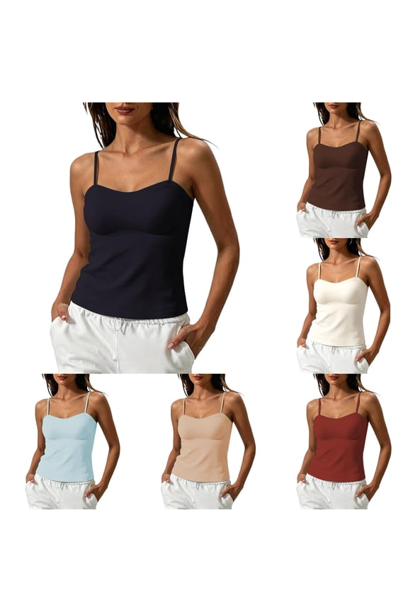 Tank Tops for Women Spaghetti Strap Crop Cami Top Seamless Tank Tops with Built In Bras Support Slim Fit Lightweight Inner Tanks