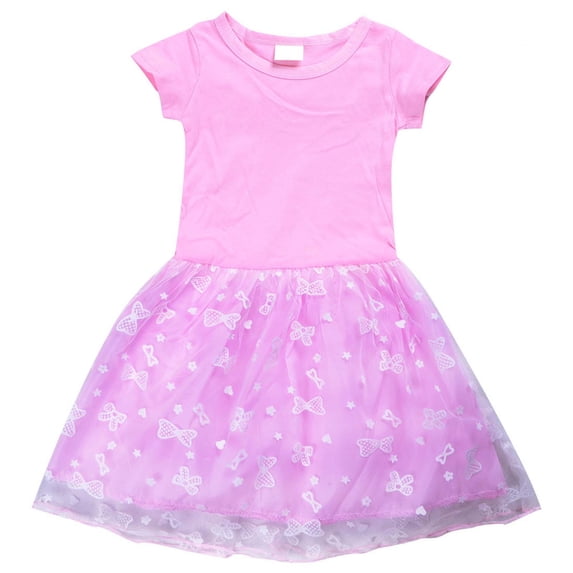 xfsWaSs Toddler Dresses Girls Summer Short Sleeve Tutu Dress Bow Print Birthday Princess Party Dresses Little Kids Sundress 7-8 Years