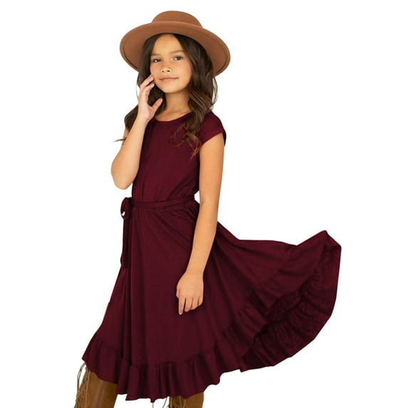 xfsWaSs Toddler Girls Tulle Dress Rockabilly Solid Short Kids Dresses Party Retro Little Clothes Sleeve Swing 712Y Dresses Ruffles Dresses 9-10 Years