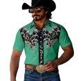 thumbnail image 1 of xfsWaSs Western Cowboy Shirts For Men Retro Printed Short Sleeve Shirt Comfortable Fit Casual Button Down Shirts Festival Party Formal Everyday Wear, 1 of 5
