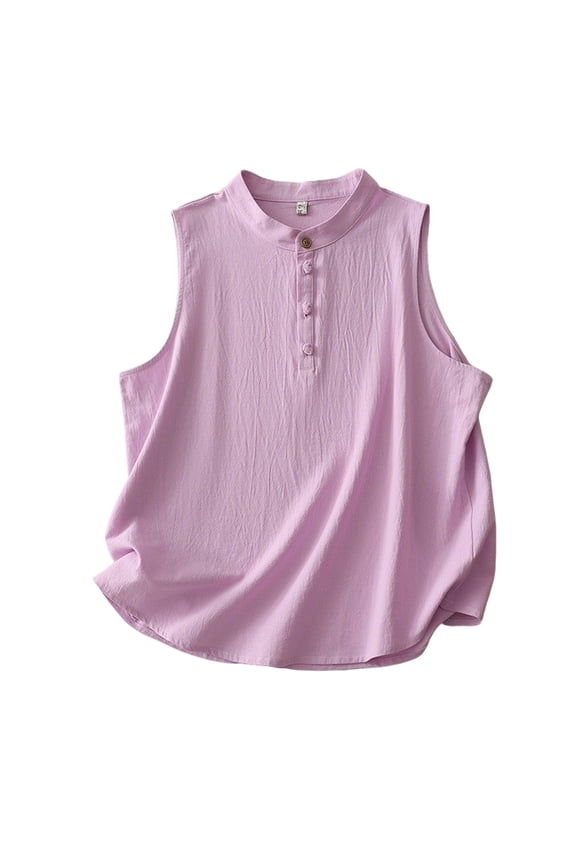 Women Summer Tank Tops Layered Half Placket Button Down Sleeveless Camisole Loose Fit Casual Outerwear Top Workout Camisole