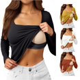 thumbnail image 1 of xfsWaSs Women's Fall Long Sleeve Square Neck T Shirts with Built In Bra Lightweight Basic T-Shirt Solid Color Everyday Casual Layering Tops, 1 of 8
