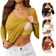 thumbnail image 1 of xfsWaSs Women's Fall Long Sleeve Square Neck T Shirts with Built In Bra Lightweight Basic T-Shirt Solid Color Everyday Casual Layering Tops, 1 of 9