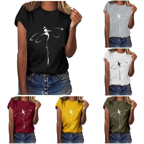 xfsWaSs Women's Graphic T Shirts for Women Trendy Printed Crew Neck Short Sleeve T-Shirt Basic Casual Tee Tops Stylish Tshirts Woman