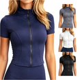 thumbnail image 1 of xfsWaSs Women's Workout Tops Short Sleeve Full Zip Running Jacket Stand Collar Slim Fit Yoga Fitness Sports Jackets Activewear, 1 of 5