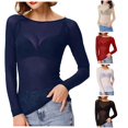 thumbnail image 1 of xfsWaSs Womens Mesh Tops Long Sleeve Shirts Crewneck Slim Fitted Tshirts See Through Blouses Fall Clothes Going Out Top, 1 of 5