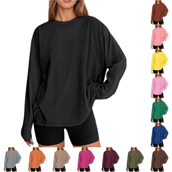 xfsWaSs Womens Oversized Long Sleeve T Shirts Basic Tees Workout Tops Casual Loose Fit T-Shirts Crewneck Fall Tops Women Plus Size Tshirts